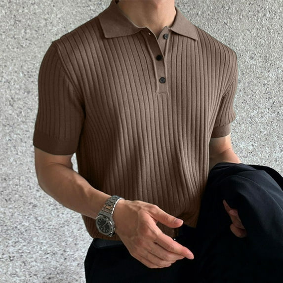 Under $10 Shirt Men, Men's Fashion Knit Casual Solid Color Short Sleeve Turndown Collar Blouse Shirt