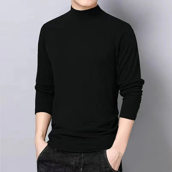 Under $10 Shirts for Men Fashion Long Sleeve Color Design Inside Plush Turtleneck Winter Shirt Sweater Casual Loose Clothes