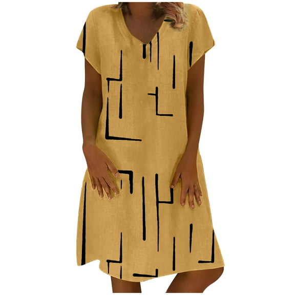 Summer Beach Dresses for Womens 2025 Plus Size Fashion Casual Loose Stripe Patchwork V-Neck Short Sleeves Dress