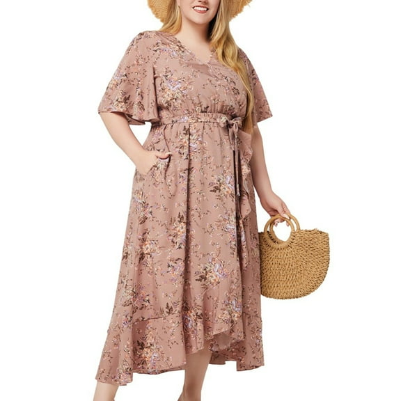 Summer Beach Dresses for Womens 2025 Plus Size Fashion Oversized V-neck Short Sleeved Printed Casual Dress