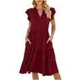 thumbnail image 1 of Clearance Under 10$Summer Dress for Women 2024 Fashion Plus Size Solid Color Short Sleeve Suspenders Pullover Dress, 1 of 5