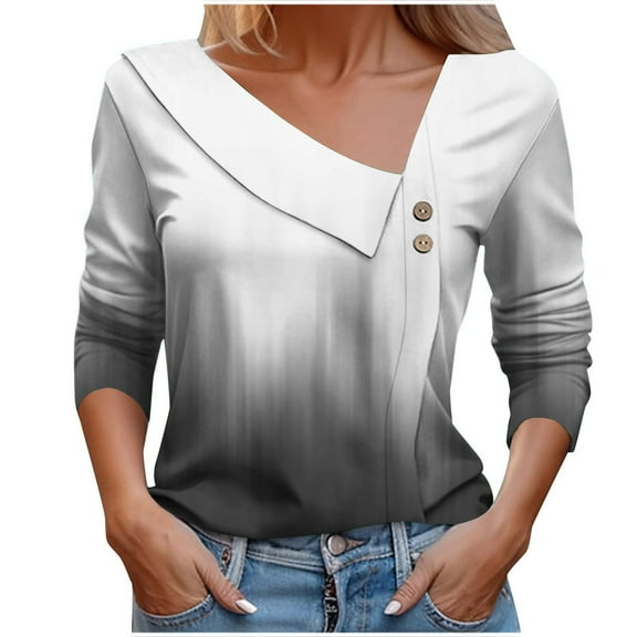 Summer Fashion 3/4 Sleeeve Tops for Womens 2024 Plus Size V-Neck Fashion Casual Printed Button-Up Blouse T-shirt Tops