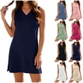 thumbnail image 1 of Summer Swing Dresses for Womens 2026 Plus Size V-Neck Sleeveless T-Shirt Dress Casual Solid Color Side Slit Loose Sun Dress, 1 of 7