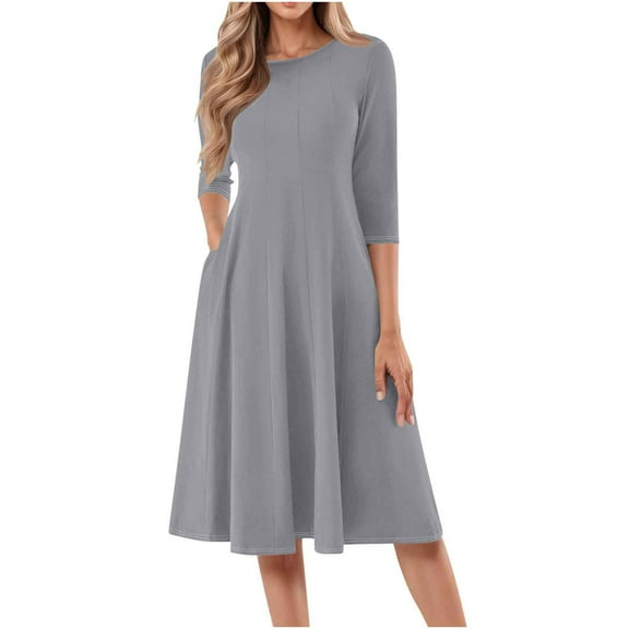 Summer Fashion Maxi Dresses for Womens 2025 Plus Size Casual Pleated-cent Sleeve Round-Neck Solid Dress