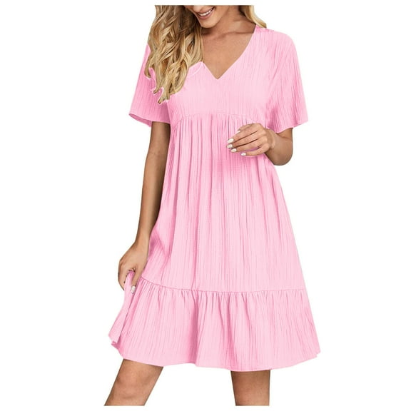 Summer Fashion Mini Dresses for Womens 2025 Plus Size Casual V-Neck Short Sleeve Mini Dress