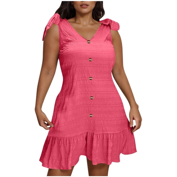 Summer Fashion Mini Dresses for Womens 2025 Plus Size Plus Size Casual Solid Sleeveless V-Neck Dress