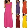 thumbnail image 1 of Summer Fashion Plus Size Maxi Dresses for Womens 2025 Large Pocket Solid Color Dress Sexy Round Neck Short Sleeved Long Sleeved, 1 of 6