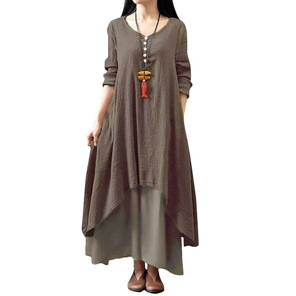 Summer Fashion Plus Size Maxi Dresses for Womens 2025 Round-Neck Solid Long Dress Helf Sleeve Buttons Dress