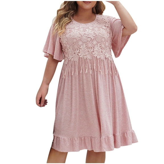 Summer Fashion Plus Size Maxi Dresses for Womens 2025 Solid Color Round-Neck Short Sleeved Casual Thin Strap Dress