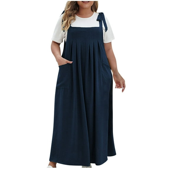 Summer Fashion Plus Size Maxi Dresses for Womens 2025 Solid Color Suspenders Conjoined Dresses