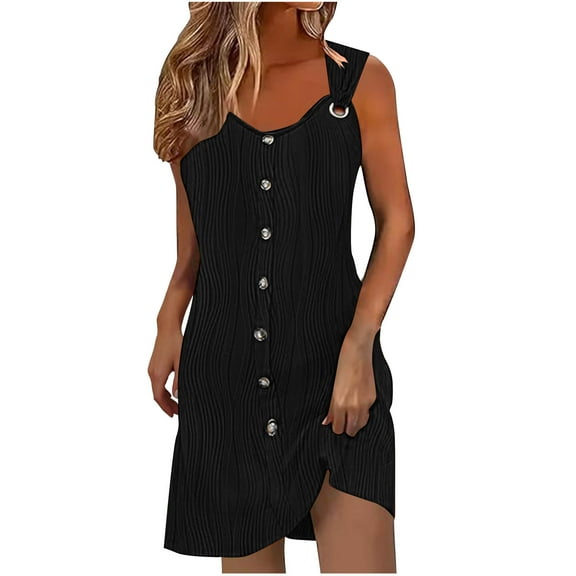 Summer Fashion Plus Size Sun Dresses for Womens 2025 Casual Solid Color Sleeveless Button V-Neck Dress