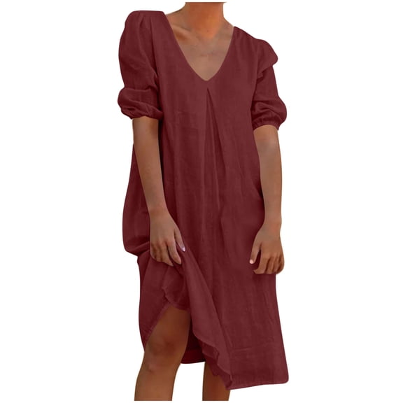 Summer Fashion Plus Size Sun Dresses for Womens 2025 Cotton And Linen Short Sleeved V-neck Short Sleeved Jumpsuit Long Skirt