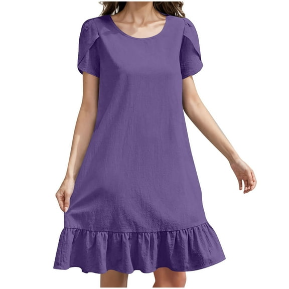 Summer Fashion Plus Size Sun Dresses for Womens 2025 Cotton And Linen Sleeves Hem Ruffle Hem Dress Long Skirt