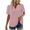 thumbnail image 1 of Summer Fashion Shirts for Womens Plus Size Solid Color Short Sleeve Round Neck Pullover Lace Blouse, 1 of 8