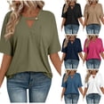 thumbnail image 1 of Summer Fashion Shirts for Womens Plus Size Solid Color V-Neck Pocket Button Loose Short Sleeve Shirts Top Blouse, 1 of 8