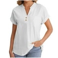 thumbnail image 1 of Summer Plus Size Tops for Women 2025 Fashion Casual V-Neck Short Sleeve Solid Color Shirt Top Blouse With Pockets, 1 of 7