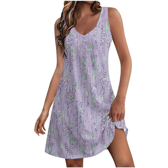 Summer Sundresses for Women 2024 Plus Size Comfort Pocket Printing Sleeveless V-Neck Dress
