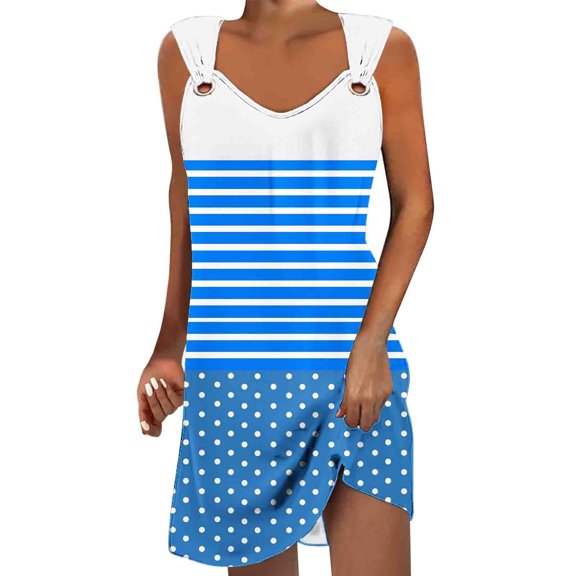 Summer Sundresses for Women 2024 Plus Size Comfort Printed Sleeveless V-Neck Dress