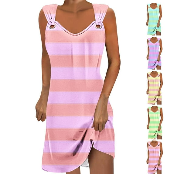 Summer Sundresses for Women 2025 Plus Size Comfort Solid Color Pocket Sleeveless V-Neck Dress