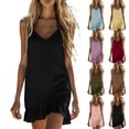 thumbnail image 1 of Summer Dresses for Womens 2026 Plus Size Fashion Cotton And Linen Solid Color Long Skirt With Thin Shoulder Straps And V-neck Suspender Dress, 1 of 8