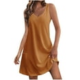 thumbnail image 1 of Summer Sundresses for Women 2024 Plus Size Comfortable And Pocket Solid Color Sleeveless V-neck Dress, 1 of 5