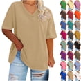 thumbnail image 1 of Under 10$! Summer Womens Tops 2025 Plus Size V-neck Short Sleeved Solid Summer Base Shirt Sports T-shirt, 1 of 4