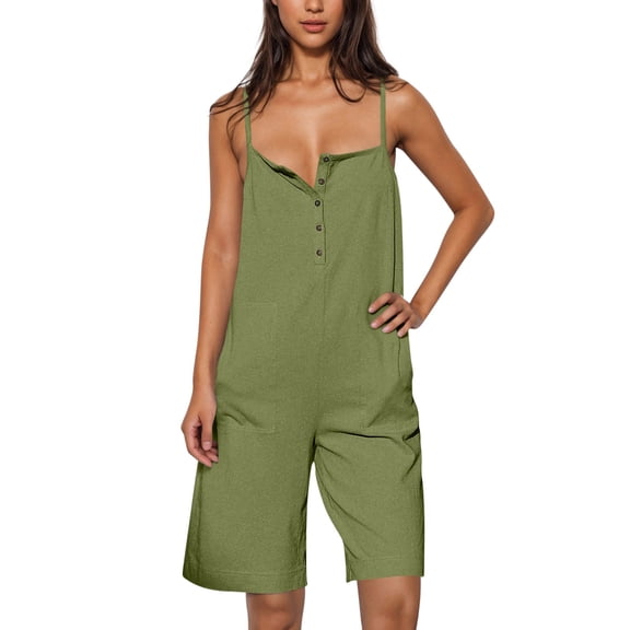 Suumer Plus Size Casual Fshion Jumpsuits for Women Solid Color Loose Sleeveless Pocket Wide Leg Shorts Overalls
