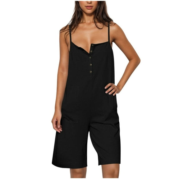 Suumer Plus Size Casual Fshion Jumpsuits for Women Solid Color Loose Sleeveless Pocket Wide Leg Shorts Overalls