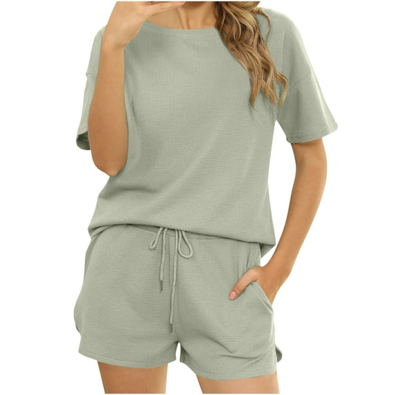 Summer Plus Size Casual Fshion Two Piece Sets For Women New Short Sleeved Home Solid Color Casual Womens Two Piece Sets