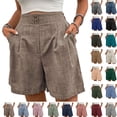 thumbnail image 1 of Clearance Under 10$! Suumer Plus Size Shorts for Womens Fshion Cotton Linen Solid Color Loose Straight Leg With Pockets Side Slit Buttons, 1 of 9