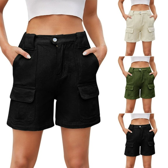 Suumer Plus Size Shorts for Womens Fshion New Button Zipper Pockect Solid 1/2 Casual