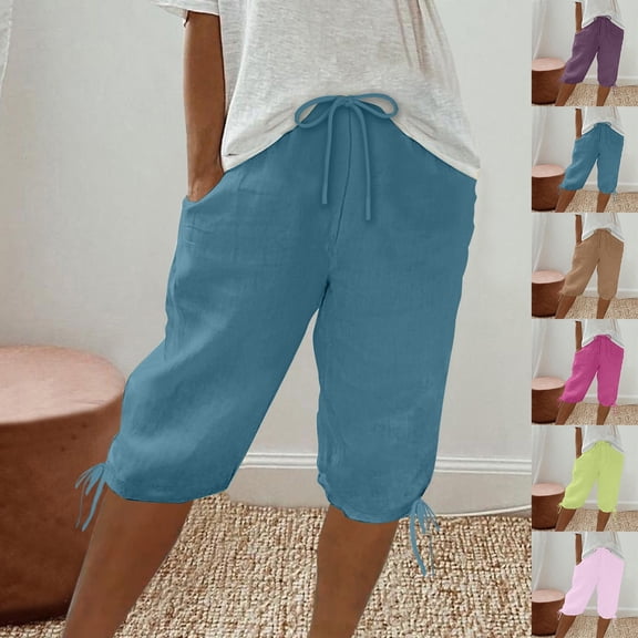 Summer Plus Size Shorts for Womens Fashion Solid Color Casual Capris