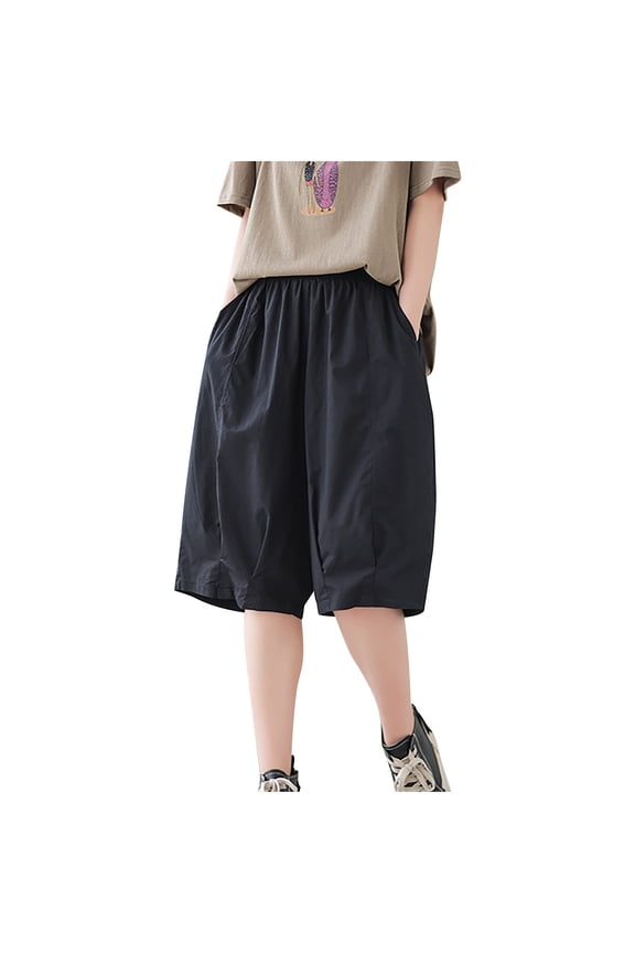 Clearance Under 10$! Suumer Plus Size Shorts for Womens Fshion Solid Color Comfortable Leggings Lantern Capris