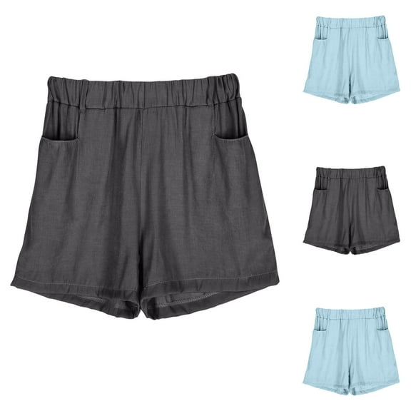 Suumer Plus Size Shorts for Womens Fshion Solid Color Imitation Denim Loose Pocket Casual Trousers Middle