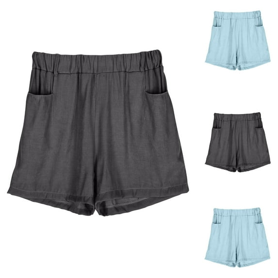 Suumer Plus Size Shorts for Womens Fshion Solid Color Imitation Denim Loose Pocket Casual Trousers Middle