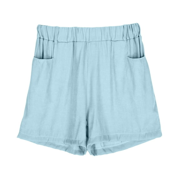 Suumer Plus Size Shorts for Womens Fshion Solid Color Imitation Denim Loose Pocket Casual Trousers Middle