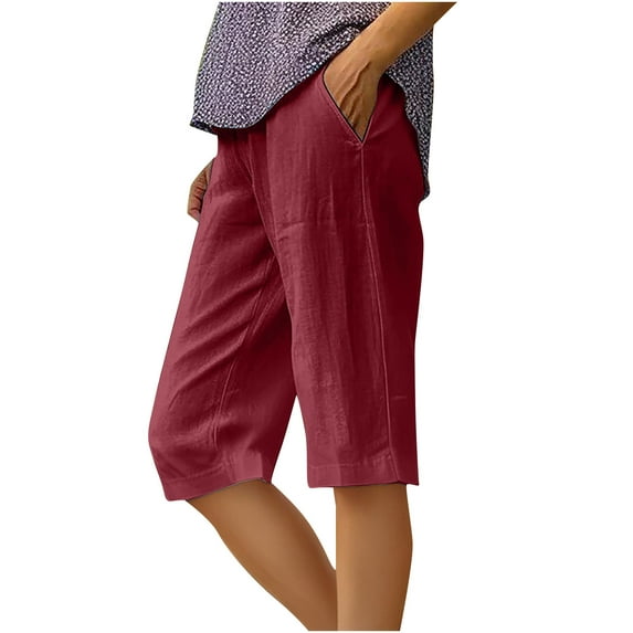 Suumer Plus Size Shorts for Womens Fshion Solid Color Loose 5/4