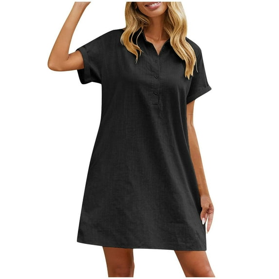 Suumer Plus Size Skirts for Womens Fshion Causal Button Turndown Collar Short Sleeve