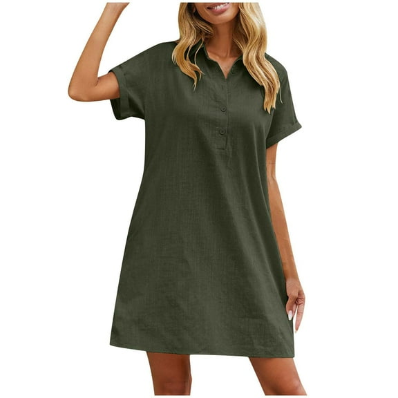 Suumer Plus Size Skirts for Womens Fshion Causal Button Turndown Collar Short Sleeve