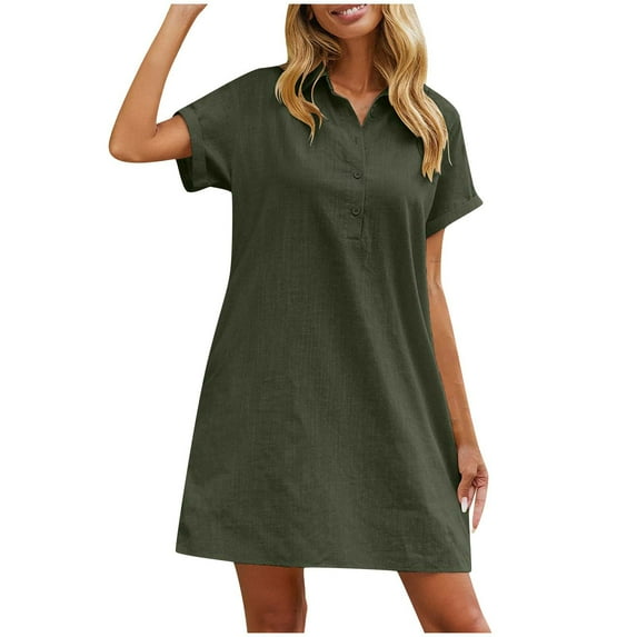 Suumer Plus Size Skirts for Womens Fshion Causal Button Turndown Collar Short Sleeve