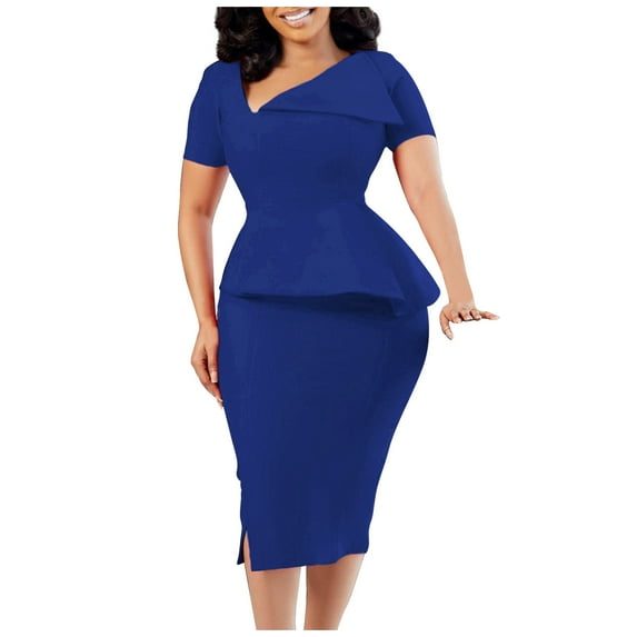 Suumer Plus Size Skirts for Womens Fshion Color V Neck Temperament High Waisted Commuting Pencil