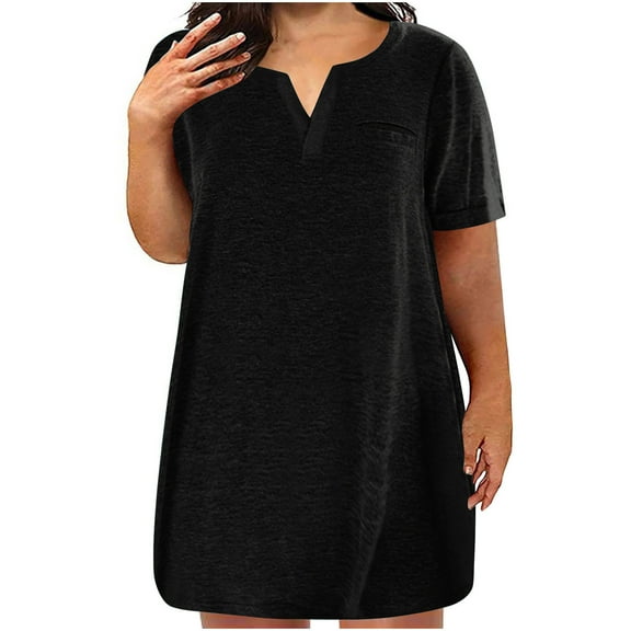 Suumer Plus Size Skirts for Womens Fshion Oversized Casual Loose Solid Color-neck Short Sleeved