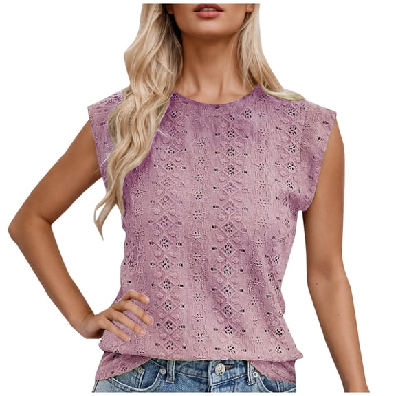 Summer Plus Size Tops for Womens Fshion Casual Solid Round Neck