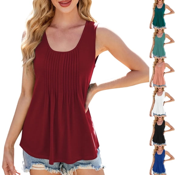 Summer Plus Size Tops for Womens Fshion Round-neck Solid Color Short Sleeve