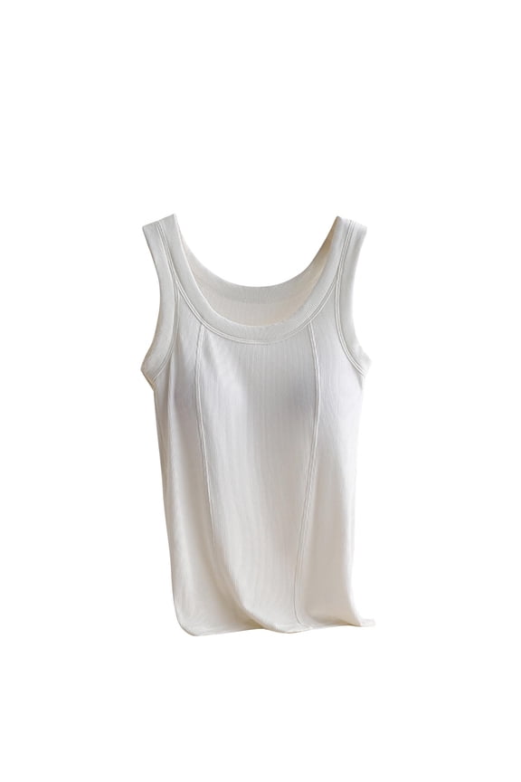Summer Plus Size Tops for Womens Fshion Solid Color Thread Suspender With Chest Cushion And Versatile Interior Round-Neck
