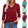 thumbnail image 1 of Suumer Plus Size Womens 3/4 Sleeve Tops Fshion Casual Loose Solid Color V-neck Lace, 1 of 9