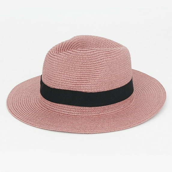 Clearance Under $10 TMOYZQ Outdoor Sun Protection for Women Men Beach Cowboy Hat Spring Summer Shade Solid Color Straw Hat Lightweight Jazz Caps