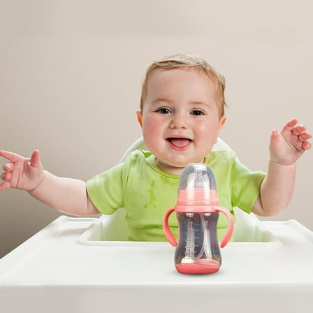 Clearance Under $10 TOTOYTO Wide Caliber PP Baby Bottle with Handle Anti Drop Anti Flatulence Plastic Baby Bottle 240ML