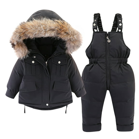 Winter Toddler Boys and Girls Warm Ski Jackets Thickened Down Jacket Strap Pants Two-piece Suit
