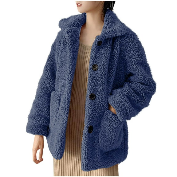 Winter Warm Fleece Jackets for Womens Fashion Plus Size Loose Long Sleeve Hoodless Casual Outwear Coat